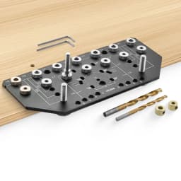 Szablon do wiercenia otworów pod kołki półkowe i zawiasy, 2 w 1, aluminiowy szablon do wiercenia otworów pod okucia meblowe z wiertłami 6,4 i 4,8 mm, do drzwi szafek, regałów, szaf, stolarki i majsterkowania - miniatura 2