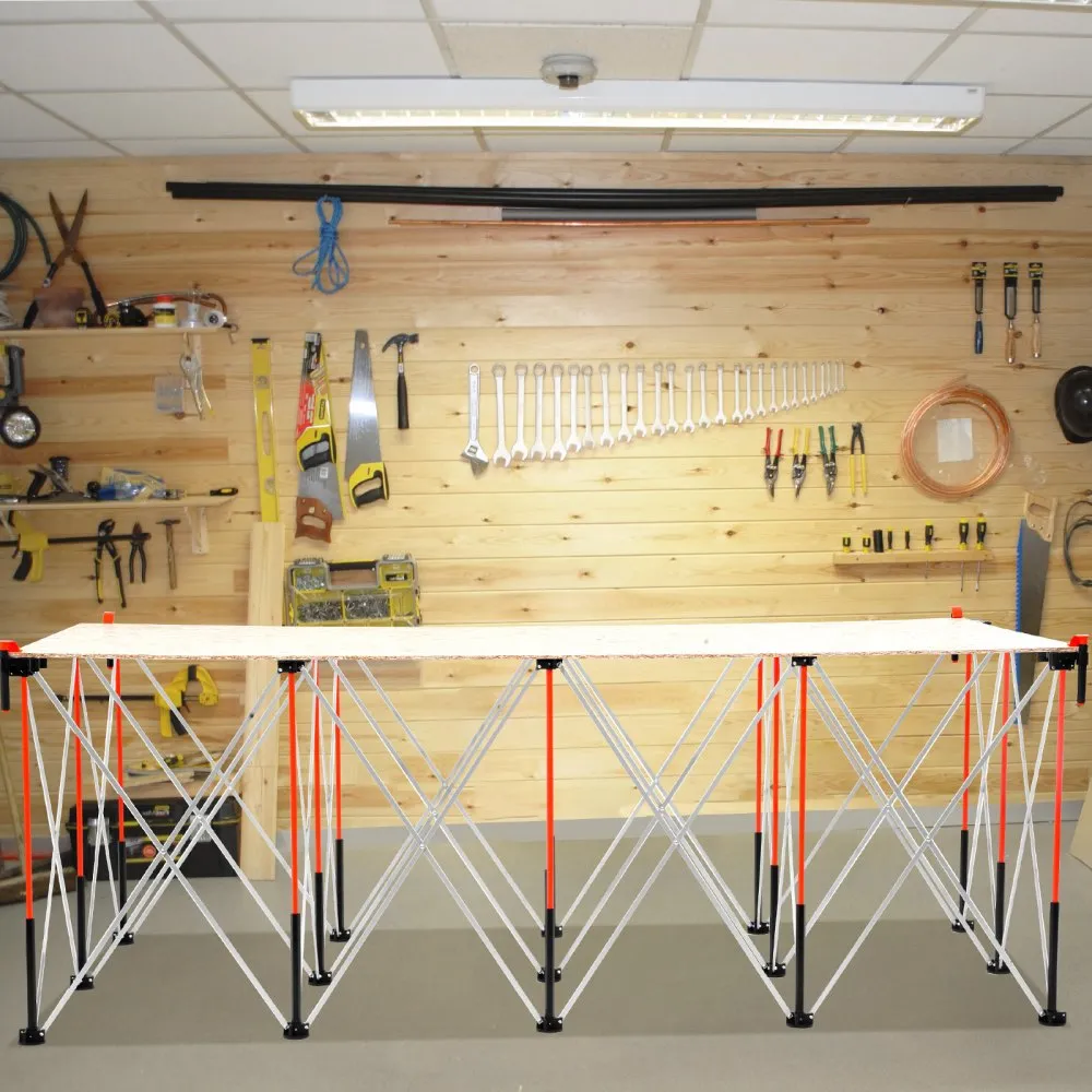 Przenośny składany stół warsztatowy, 2455 x 1260 mm, rozkładany stół warsztatowy, udźwig 2724 kg, bez montażu, składany stojak roboczy z torbą do przechowywania, blat NIE jest dołączony, do garażu, warsztatu, pracy na zewnątrz