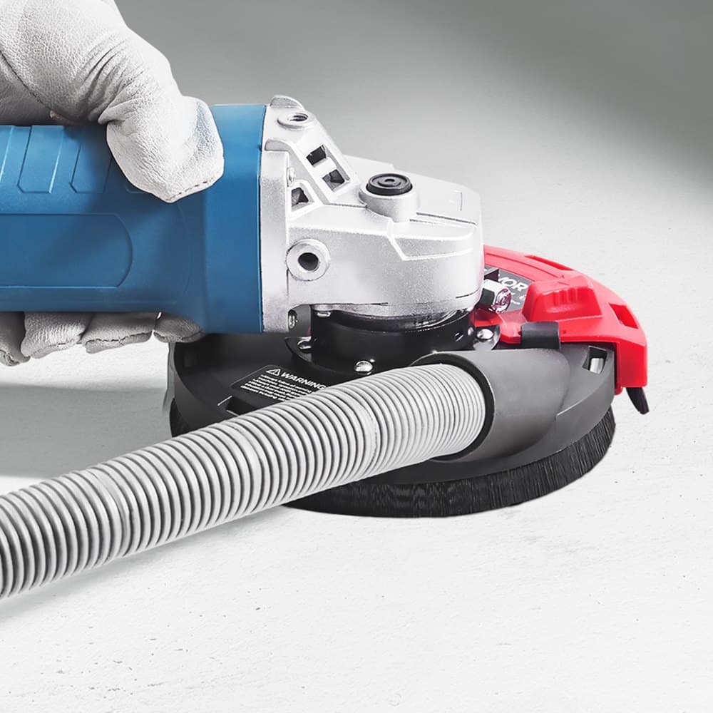 Osłona przeciwpyłowa do szlifierki kątowej, uniwersalna 4-5 cali, osłona przeciwpyłowa do szlifierki powierzchniowej z 6 podkładkami zaciskowymi i diamentową tarczą szlifierską 5 cali, podłączana do odkurzacza, do ścian z drewna i betonu