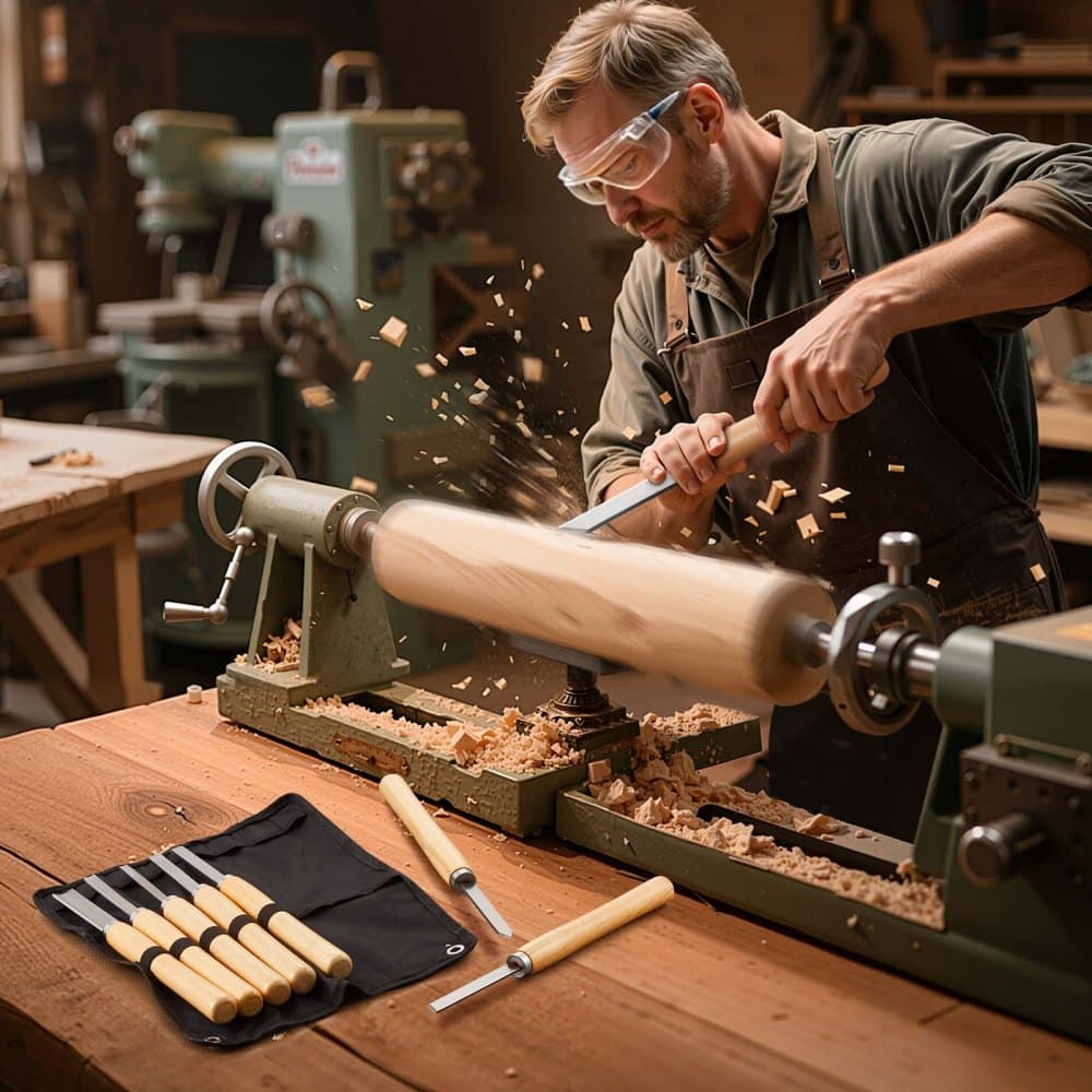Zestaw narzędzi do toczenia drewna, 8 szt., zestaw dłut tokarskich z ostrzem ze stali węglowej, 2 skośne, 1 z ostrym czubkiem, 1 z rozdzielaczem, 1 z okrągłym czubkiem, 3 dłuta, 1 torba Oxford, dla początkujących, hobbystów i profesjonalistów