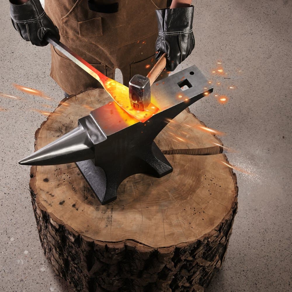 Kowadło jednorogowe, kowadło ze stali odlewanej o udźwigu 110 funtów, bardzo twarde, wytrzymałe, okrągłe kowadło rogowe dla kowali, z dużym blatem i stabilną podstawą, narzędzie do obróbki metalu, do gięcia, kształtowania i skręcania metalu