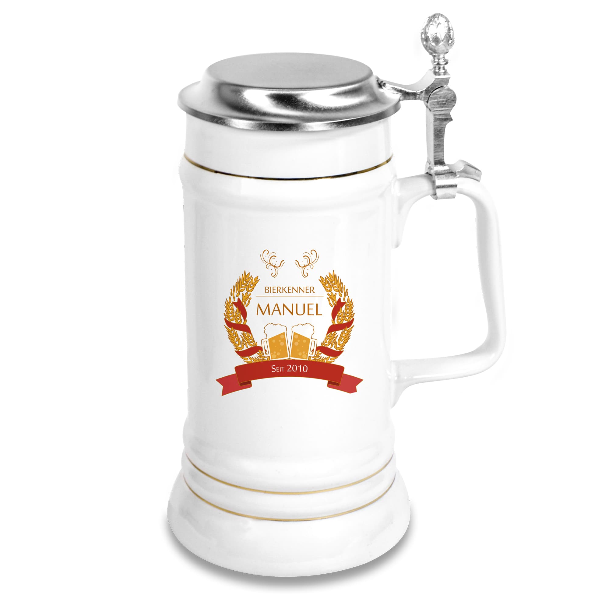 Kufel do piwa Upper Class 700 ml, kolor biały z pokrywką, 6 szt./opakowanie
