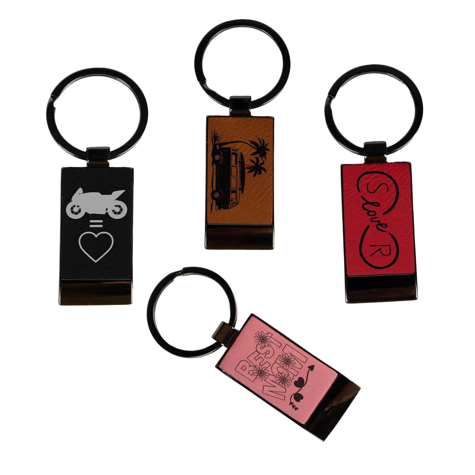 Brelok metalowy laserowy z wstawką ze skóry ekologicznej 25 x 58 mm, różne kolory