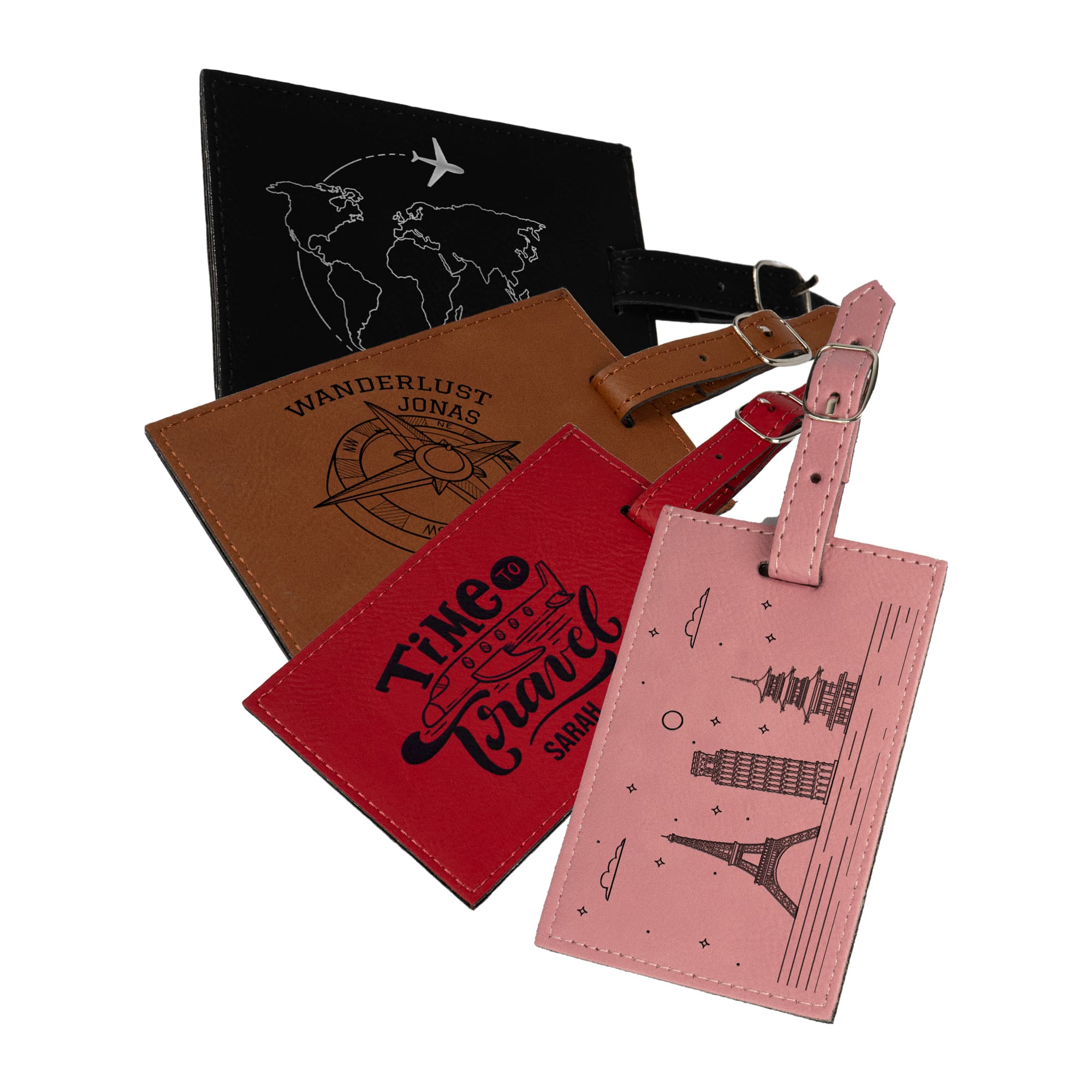 Laserowa zawieszka do bagażu ze skóry ekologicznej z regulowanym paskiem pętelkowym 70 x 110 mm, różne kolory