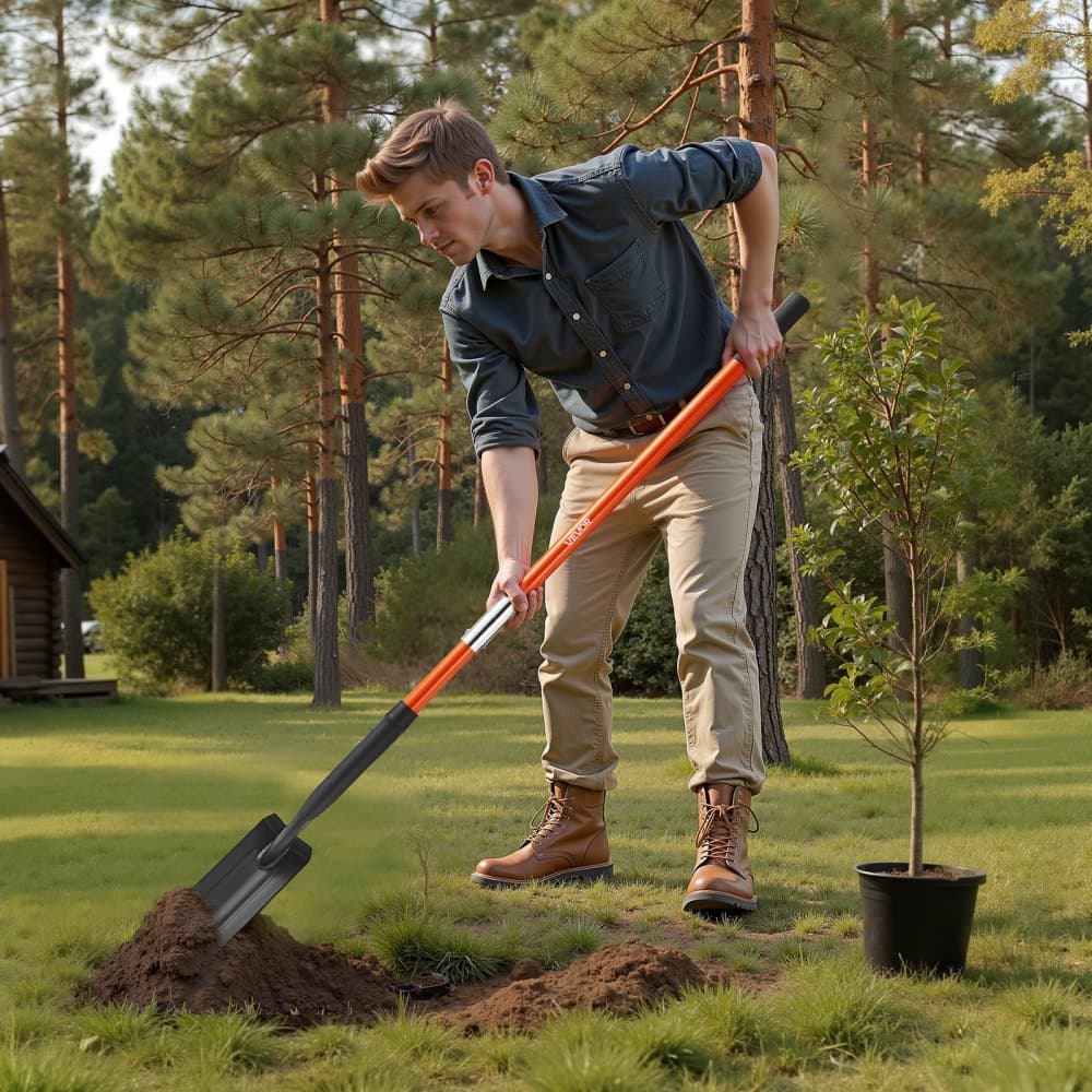 Łopata do kopania rowów, ostrze 10,4 cm, wytrzymała łopata do kopania rowów, wąska łopata do kopania rowów z trzonkiem z włókna szklanego i antypoślizgowym uchwytem, do prac ogrodniczych, kopania dołów, kopania rowów i sadzenia, 142,5 cm