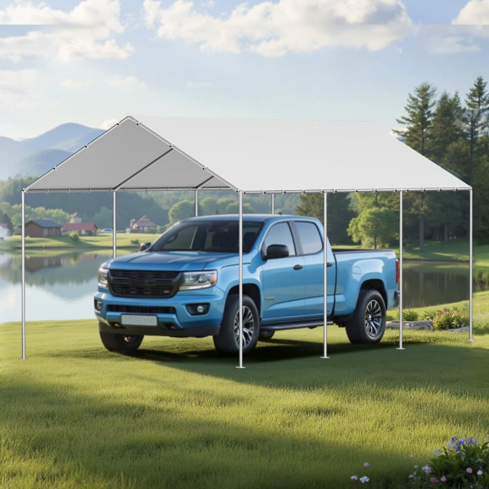 Zapasowa osłona na wiatę samochodową, 3 x 6 m, wodoodporna plandeka garażowa, odporna na promieniowanie UV i wodoodporna, wytrzymała osłona na wiatę samochodową z kulkami, szara, rama nie jest dołączona
