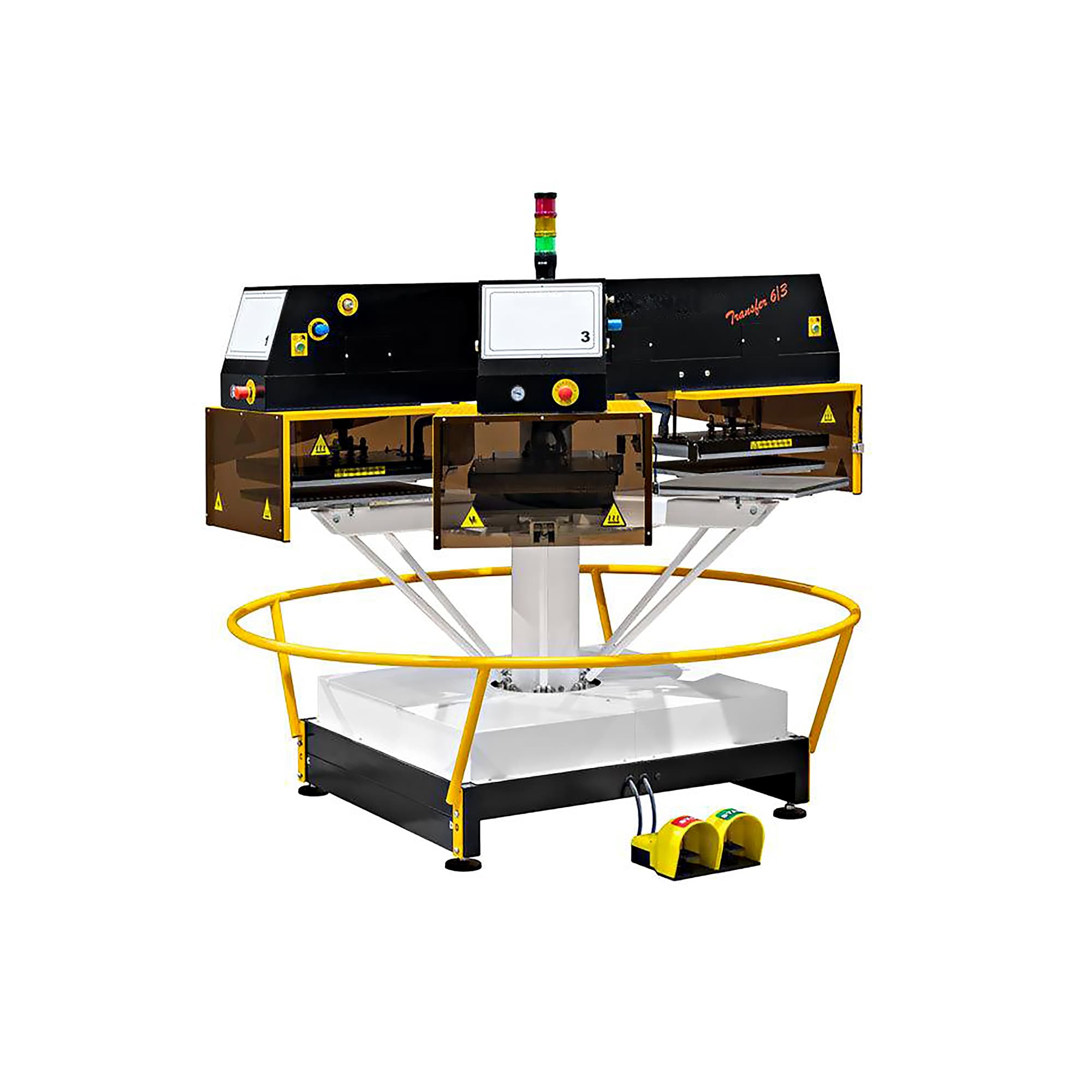 Karuzela prasy transferowej Columbia Pneumatic z 6 płytami roboczymi, każda o wymiarach 500 x 400 mm