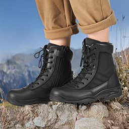 Męskie wojskowe buty taktyczne, 203 mm, bojowe buty robocze do pieszych wędrówek, lekkie i oddychające, zapinane na zamek błyskawiczny z boku, męskie buty motocyklowe Interceptor Trooper, do wspinaczki górskiej na świeżym powietrzu, rozmiar brytyjski 10 - miniatura 1