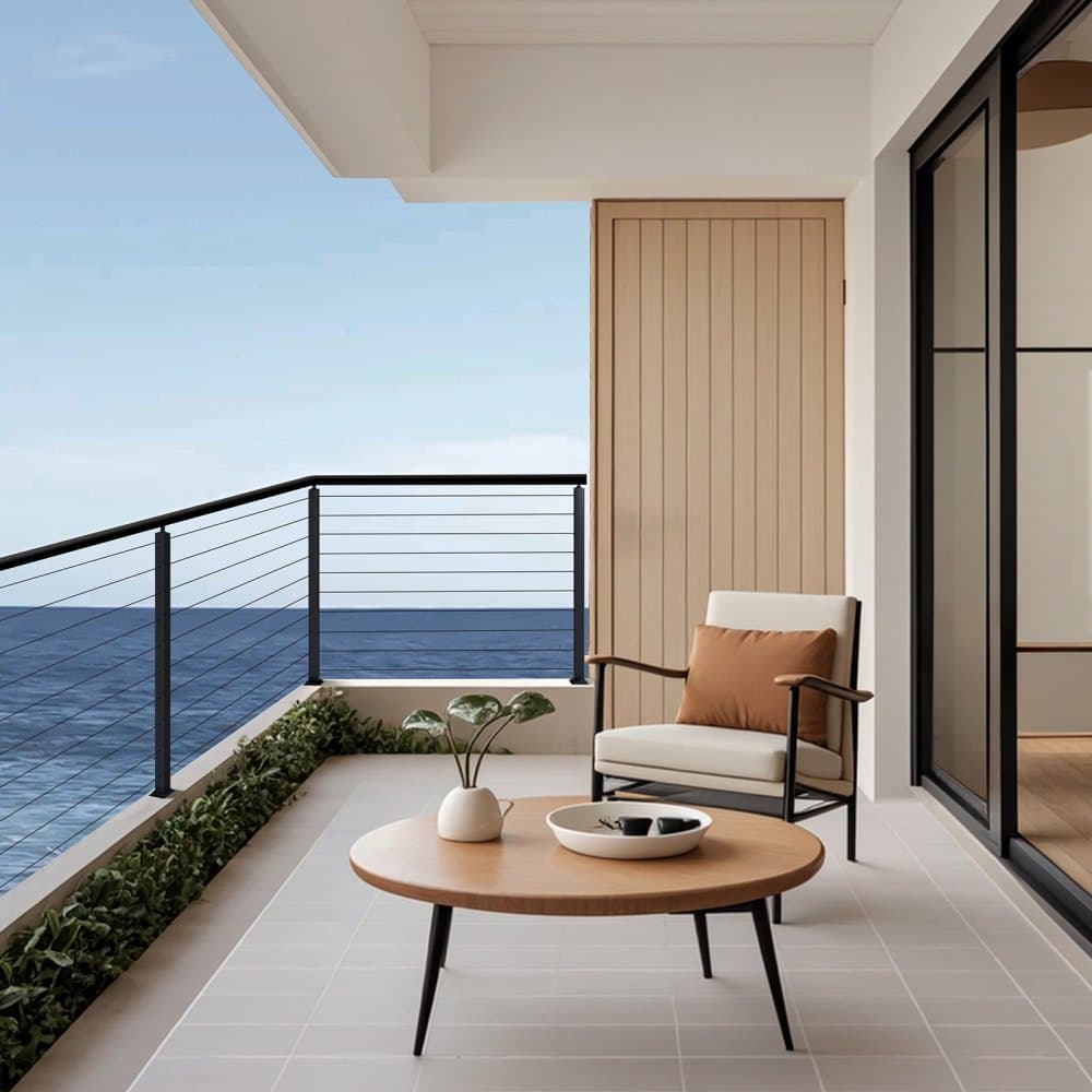 Słupek balustrady kablowej, 4 sztuki, 36x2x2 cale, słupek balustrady tarasowej z poziomymi otworami i wstępnie nawierconymi otworami, słupek balustrady kablowej ze stali nierdzewnej z poziomym i zakrzywionym wspornikiem, czarny, 4JZLGZXHS914MY65M001V0