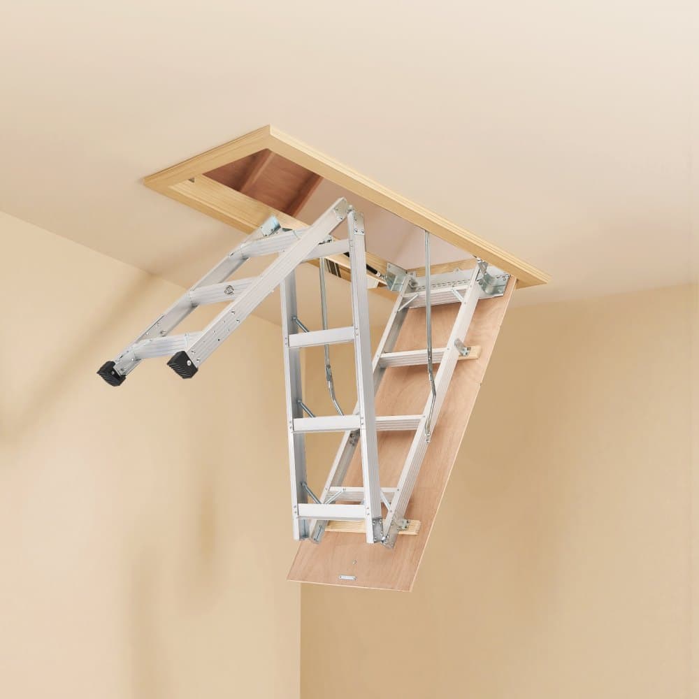 Drabina strychowa, udźwig 170 kg / 375 funtów, regulowana wysokość od 3 do 3,13 m, wielofunkcyjne składane aluminiowe schody strychowe, pasujące do sufitów o wysokości od 7,66 do 10,25 stóp, zapewniające wygodny dostęp