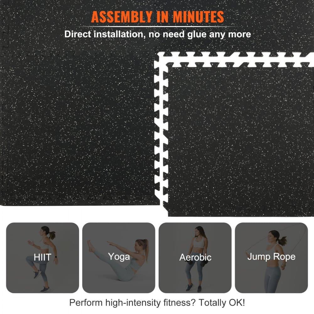 Maty podłogowe z pianki EVA Interlocking, 0,56 cala, pogrubione, 6-częściowe płytki gumowe Puzzle, 24 x 24 cale, mata do ćwiczeń i fitnessu, wytrzymałe maty podłogowe do domu, siłowni, biura – 24 stopy kwadratowe