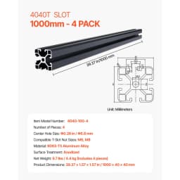 4 szt. 39,4 cala (1000 mm) profil aluminiowy z rowkiem T 4040, europejska standardowa anodowana szyna liniowa, bardzo wytrzymała wytłaczana szyna aluminiowa do drukarki 3D, maszyna CNC DIY, grawerowanie laserowe, kolor czarny - miniatura 11