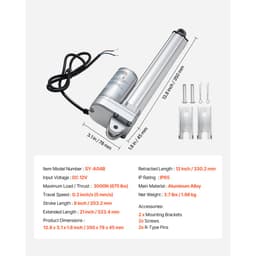 Siłownik liniowy 12 V, skok 203,2 mm, wodoodporny, IP65, 675 funtów/3000 N, 0,2"/s, siłowniki ruchu z uchwytem montażowym do trackerów słonecznych, maszyn przemysłowych, otwieraczy drzwi - miniatura 11