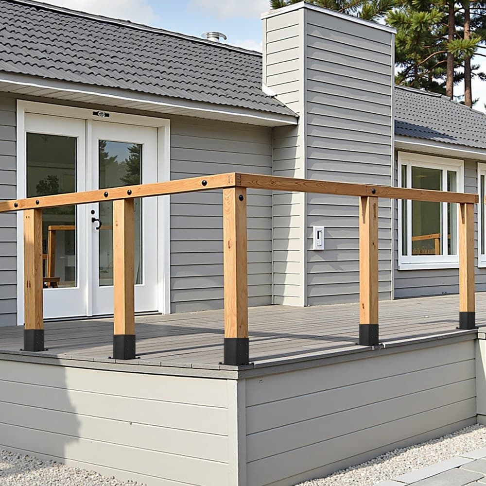 Podstawa słupka 6x6, 4 szt., rozmiar wewnętrzny 5,6x5,6 cala / 142x142 mm, wsporniki słupka, wytrzymałe słupki tarasowe ze stali węglowej, wsporniki słupków drewnianych do balustrady tarasu pawilonu, płyta podstawy tarasu, czarne