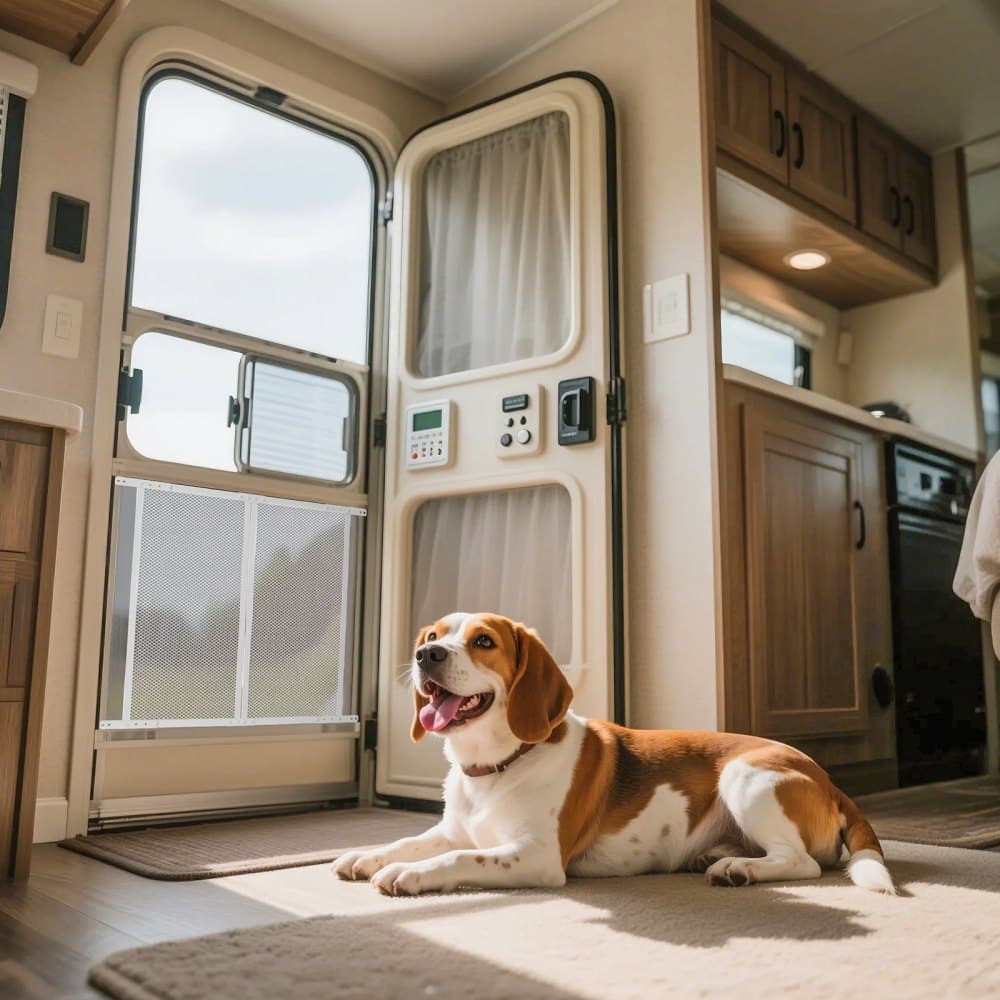 Osłona drzwi do kampera, kratka drzwiowa 660,4 x 609,6 mm, łatwa w montażu i demontażu, wzmocniona, oddychająca siatka ochronna, aluminiowa osłona wejścia do kampera dla zwierząt, biała