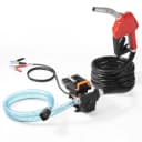 Pompa do transferu paliwa, 12 V DC, 57 l/min (15 galonów na minutę), 186 W (1/4 KM), przenośna elektryczna pompa do transferu oleju napędowego z automatycznym wyłączaniem dyszy paliwa, długim wężem wlotowym i wylotowym do benzyny, oleju napędowego, nafty, mieszanek metanolu