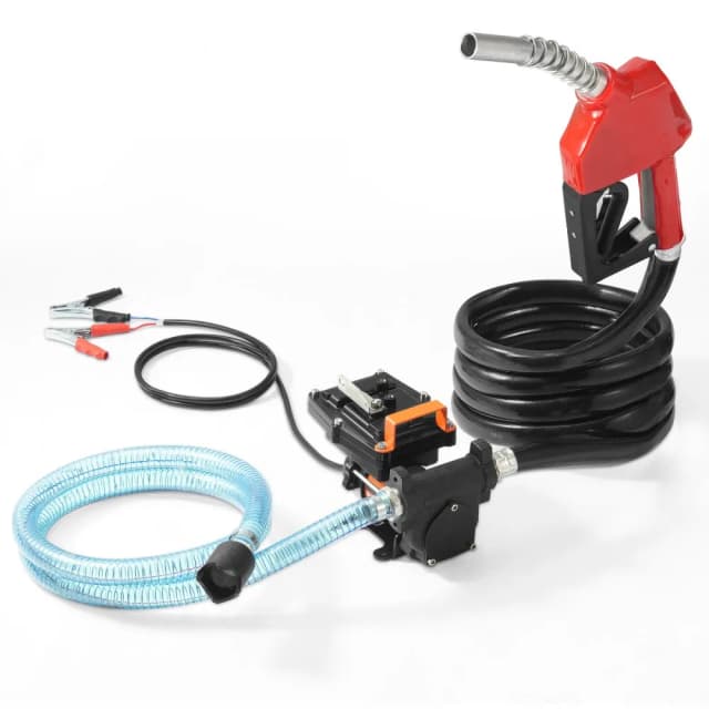 Pompa do transferu paliwa, 12 V DC, 57 l/min (15 galonów na minutę), 186 W (1/4 KM), przenośna elektryczna pompa do transferu oleju napędowego z automatycznym wyłączaniem dyszy paliwa, długim wężem wlotowym i wylotowym do benzyny, oleju napędowego, nafty, mieszanek metanolu