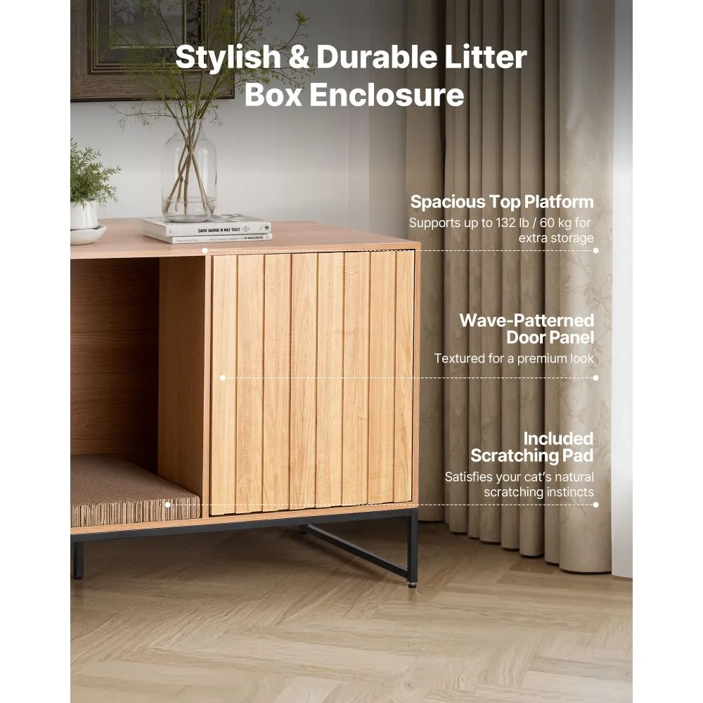 Obudowa kuwety dla kota, 120 cm, ukryta szafka na kuwetę z drapakiem i schowkiem, wodoodporny stolik końcowy do toalety dla kota, domek dla kota, pasuje do większości kuwet, do sypialni i salonu