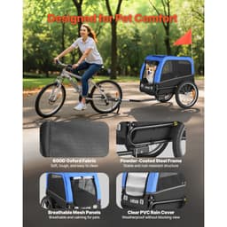 Przyczepka rowerowa dla psa, udźwig do 30 kg, transporter rowerowy dla małych i średnich psów, łatwa w składaniu rama z szybkozłączką, uniwersalne sprzęgło rowerowe, odblask, flaga, wewnętrzna smycz - miniatura 18