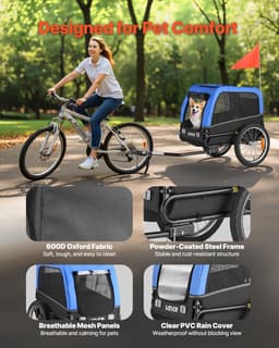 Przyczepka rowerowa dla psa, udźwig do 30 kg, transporter rowerowy dla małych i średnich psów, łatwa w składaniu rama z szybkozłączką, uniwersalne sprzęgło rowerowe, odblask, flaga, wewnętrzna smycz - miniatura 34