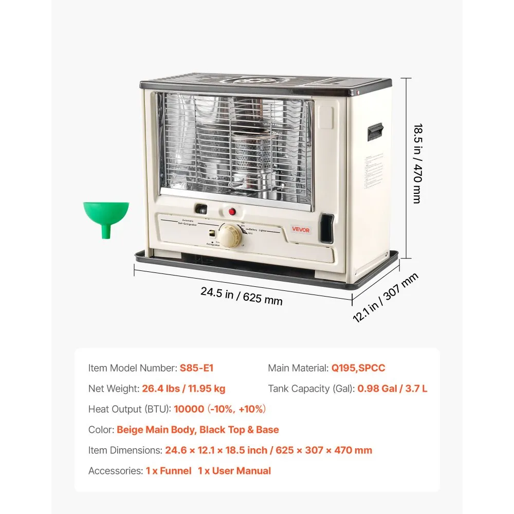 Grzejnik naftowy do użytku wewnątrz i na zewnątrz o mocy 10000 BTU, przenośny grzejnik z automatycznym wyłączaniem, regulowanym płomieniem i zabezpieczeniem przed przewróceniem, do domu, garażu, piwnicy, na kemping, do warsztatu i w sytuacjach awaryjnych, czarny