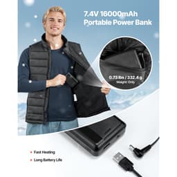 Kamizelka grzewcza, męska elektryczna kamizelka grzewcza z akumulatorem 16000 mAh, 8 stref grzewczych, lekka, ładowalna kamizelka zimowa z 3 poziomami, do wędrówek na świeżym powietrzu, na kemping, wędkarstwo, narciarstwo, rozmiar L - miniatura 7