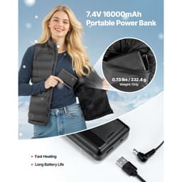 Kamizelka grzewcza, damska kamizelka grzewcza elektryczna z akumulatorem 16000 mAh, 8 stref grzewczych, lekka, zimowa kamizelka z 3 poziomami ogrzewania, do wędrówek na świeżym powietrzu, na kemping, wędkarstwo, narciarstwo, rozmiar L - miniatura 1