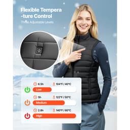 Kamizelka grzewcza, damska kamizelka grzewcza elektryczna z akumulatorem 16000 mAh, 8 stref grzewczych, lekka, zimowa kamizelka z 3 poziomami ogrzewania, do wędrówek na świeżym powietrzu, na kemping, wędkarstwo, narciarstwo, rozmiar L - miniatura 6