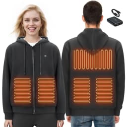 Podgrzewana bluza z kapturem, unisex, podgrzewana bluza z akumulatorem 7,4 V, zapinana na zamek kurtka elektryczna z 5 strefami grzewczymi dla mężczyzn i kobiet, lekka, ciepła, podgrzewana bluza outdoorowa na kemping, rozmiar L, czarna - miniatura 9