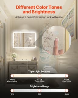 Lustro łazienkowe LED, 70 x 100 cm, lustro łazienkowe LED z podświetleniem z przodu i z tyłu, lustro z pamięcią kształtu i funkcją przeciwmgielną, z oświetleniem, płynnie ściemniane w 3 kolorach, do montażu na ścianie - miniatura 1