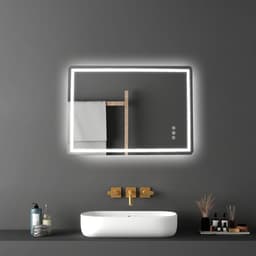 Lustro łazienkowe LED, 70 x 100 cm, lustro łazienkowe LED z podświetleniem z przodu i z tyłu, lustro z pamięcią kształtu i funkcją przeciwmgielną, z oświetleniem, płynnie ściemniane w 3 kolorach, do montażu na ścianie - miniatura 2