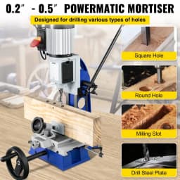 Dłutarka stolarska Powermatic o mocy 373 W (1/2 KM) i prędkości 1400 obr./min. z ruchomym stołem roboczym, do wykonywania otworów okrągłych, kwadratowych lub specjalnych otworów kwadratowych w drewnie - miniatura 6