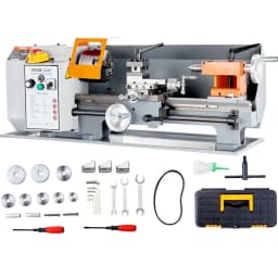 Tokarka do metalu, 7'' x 13,78'', precyzyjna stołowa tokarka do metalu, płynna regulacja prędkości 0-2200 obr./min, silnik szczotkowy 500 W, metalowe przekładnie, ze skrzynką narzędziową do obróbki precyzyjnych części - miniatura 2