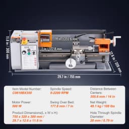 Tokarka do metalu, 7'' x 13,78'', precyzyjna stołowa tokarka do metalu, płynna regulacja prędkości 0-2200 obr./min, silnik szczotkowy 500 W, metalowe przekładnie, ze skrzynką narzędziową do obróbki precyzyjnych części - miniatura 11
