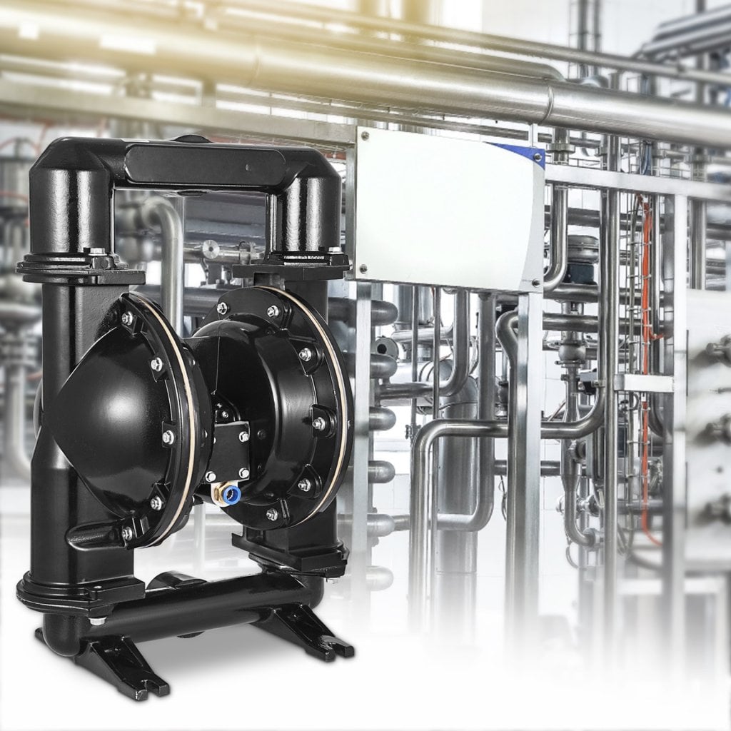 Pneumatyczna pompa z podwójną membraną, wlot i wylot 2 cale, korpus ze stopu aluminium, 75 GPM i maks. 120 PSI, pompa z membraną nitrylową do pompowania ropy naftowej, oleju napędowego, oleju i cieczy o niskiej lepkości