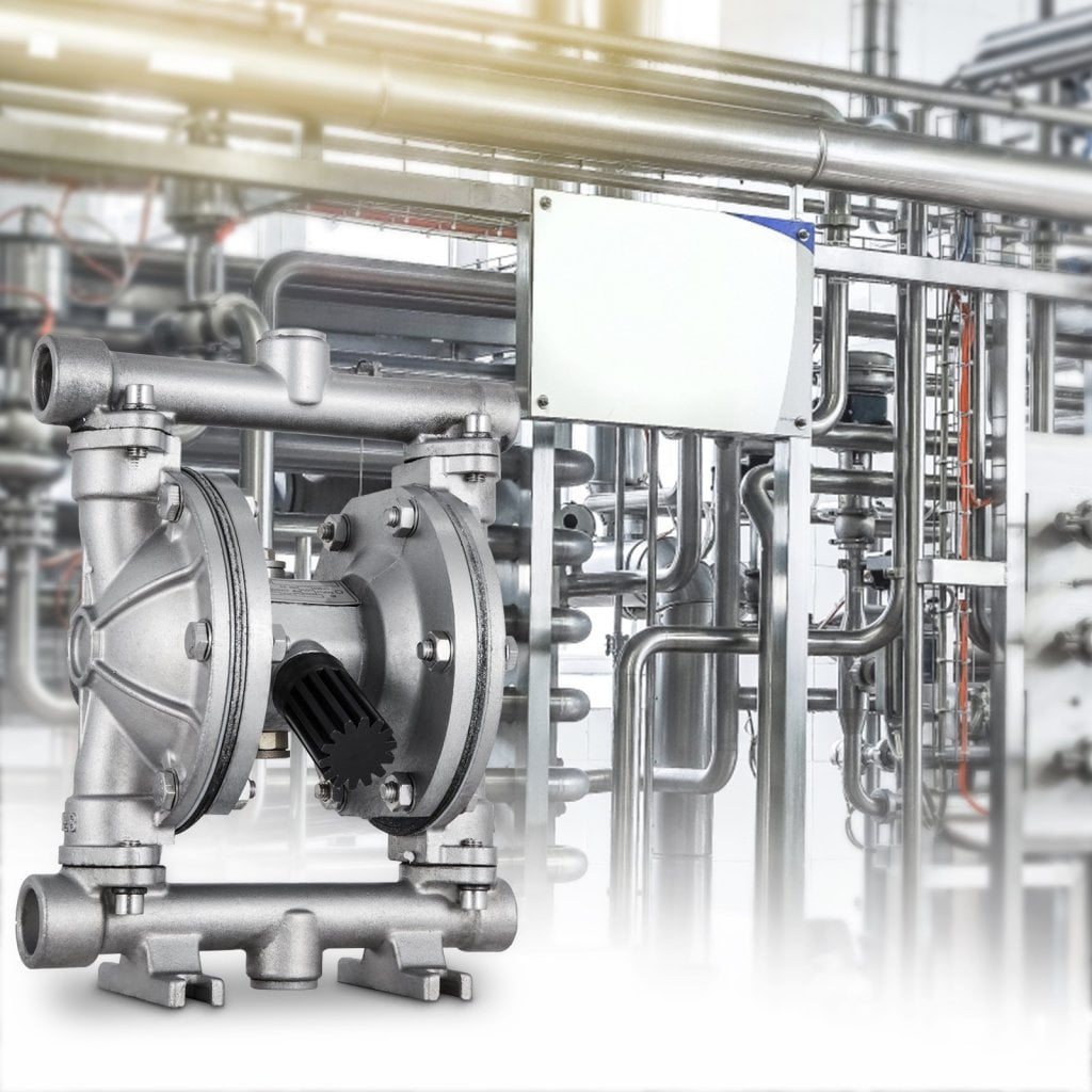 Pneumatyczna pompa z podwójną membraną, wlot i wylot 1/2 cala, korpus ze stali nierdzewnej, 3 GPM i maks. 90 PSI, pneumatyczna pompa transferowa z membraną PTFE do ropy naftowej, oleju napędowego, oleju i cieczy o niskiej lepkości
