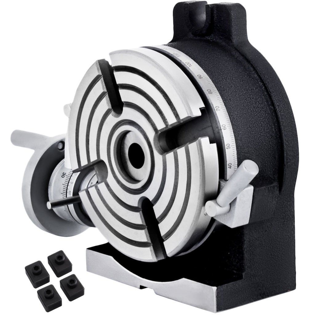 Stół obrotowy pionowy i poziomy 150 mm/5,9", głowica dzieląca 150 mm, okrągły obrotowy stół roboczy, frezarka, system indeksowania, śruba regulowana, płyta dzieląca 5,9 cala