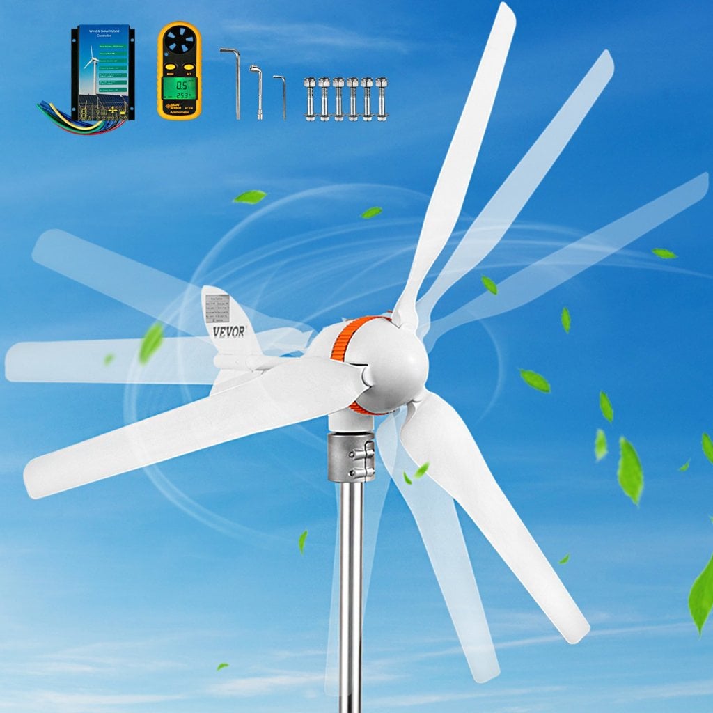Turbina wiatrowa, zestaw 12 V/AC, generator wiatrowy 400 W z kontrolerem energii wiatrowej i słonecznej, 3 łopatki, automatyczna regulacja kierunku wiatru, odpowiednia na patio, łodzie, kampery, domki i statki