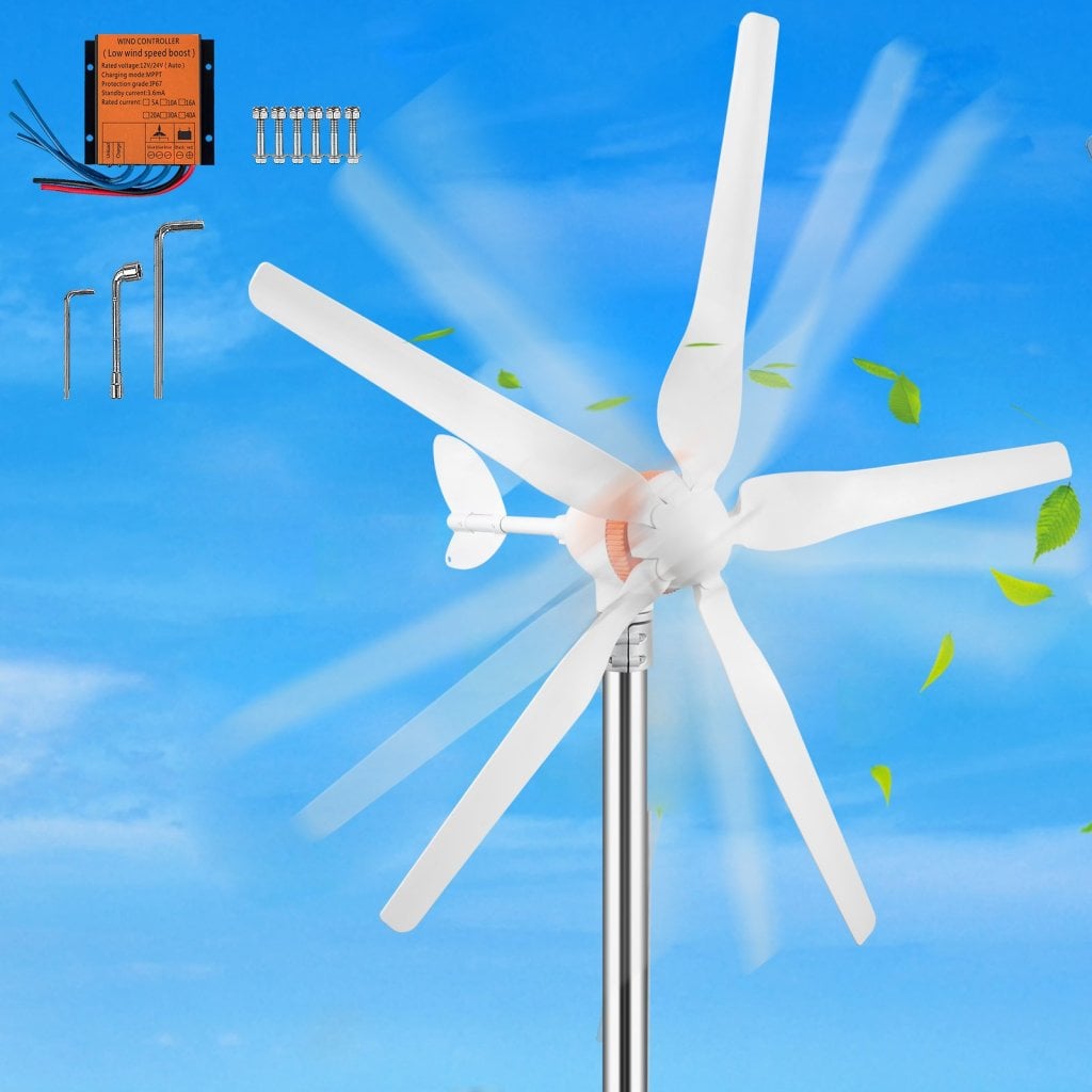 Generator turbiny wiatrowej, zestaw turbiny wiatrowej 12 V/AC, generator energii wiatrowej o mocy 300 W ze sterownikiem MPPT, 5 łopatek, automatyczna regulacja kierunku wiatru, odpowiedni na patio, łodzie, kampery, domki letniskowe, statki