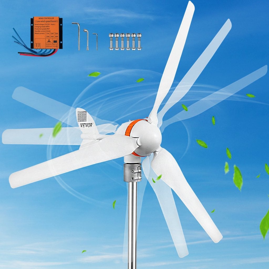 Generator turbiny wiatrowej, zestaw turbiny wiatrowej 12 V/AC, generator energii wiatrowej o mocy 400 W ze sterownikiem MPPT, 3 łopatki, automatyczna regulacja kierunku wiatru, odpowiedni na patio, łodzie, kampery, domki, statki