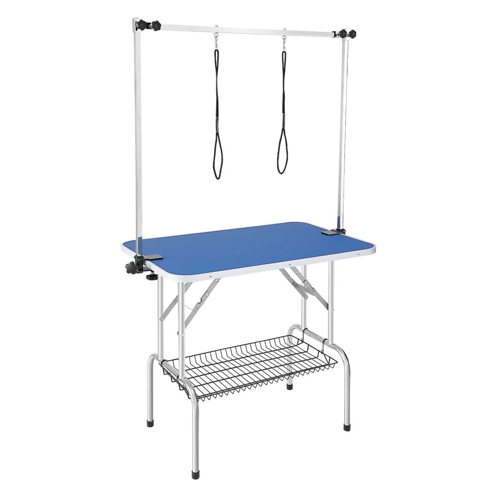 Stół do pielęgnacji zwierząt z dwoma ramionami i zaciskiem, stacja do pielęgnacji psów 915 x 610 mm, składany stojak do pielęgnacji psów średnich i małych, bezpłatny uchwyt na pośladki z dwoma ramionami bez siedziska z pętlą do pielęgnacji, udźwig 150 kg