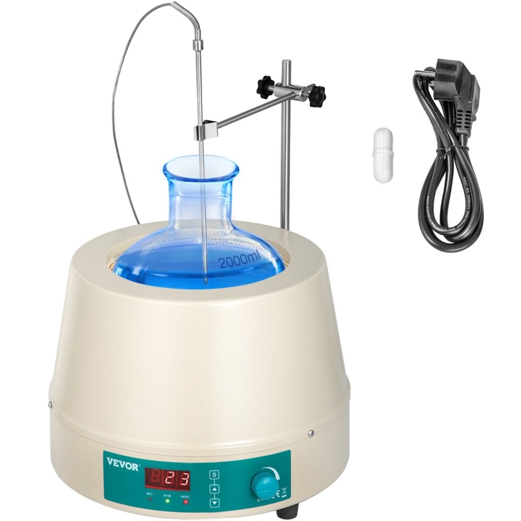 Mieszalnik magnetyczny z płaszczem grzejnym 2000 ml, 450 W, elektryczny, cyfrowy płaszcz grzejny, sprzęt laboratoryjny z okrągłym dnem do podgrzewania i mieszania cieczy