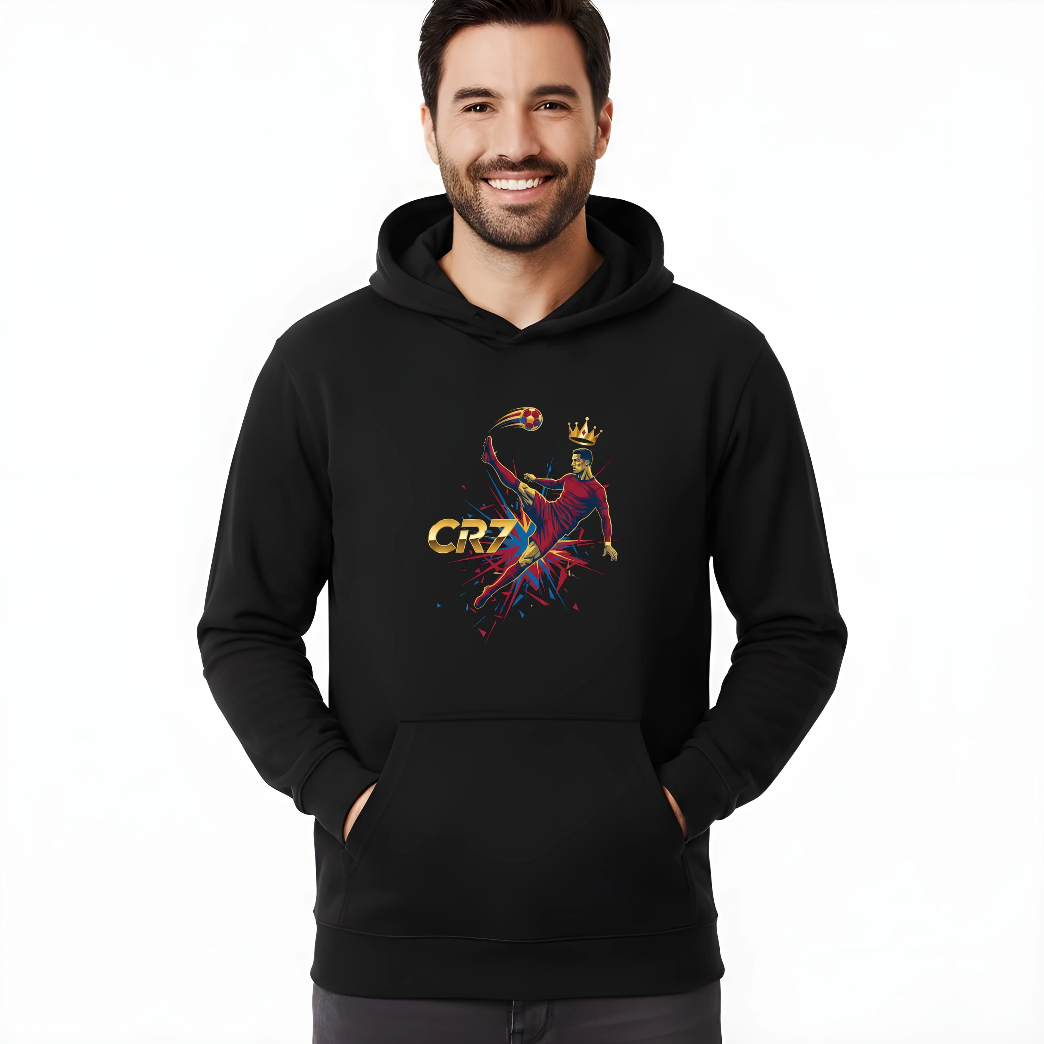 Bluza z kapturem Legendarny CR7 bicycle kick królewska złota eksplozja energii