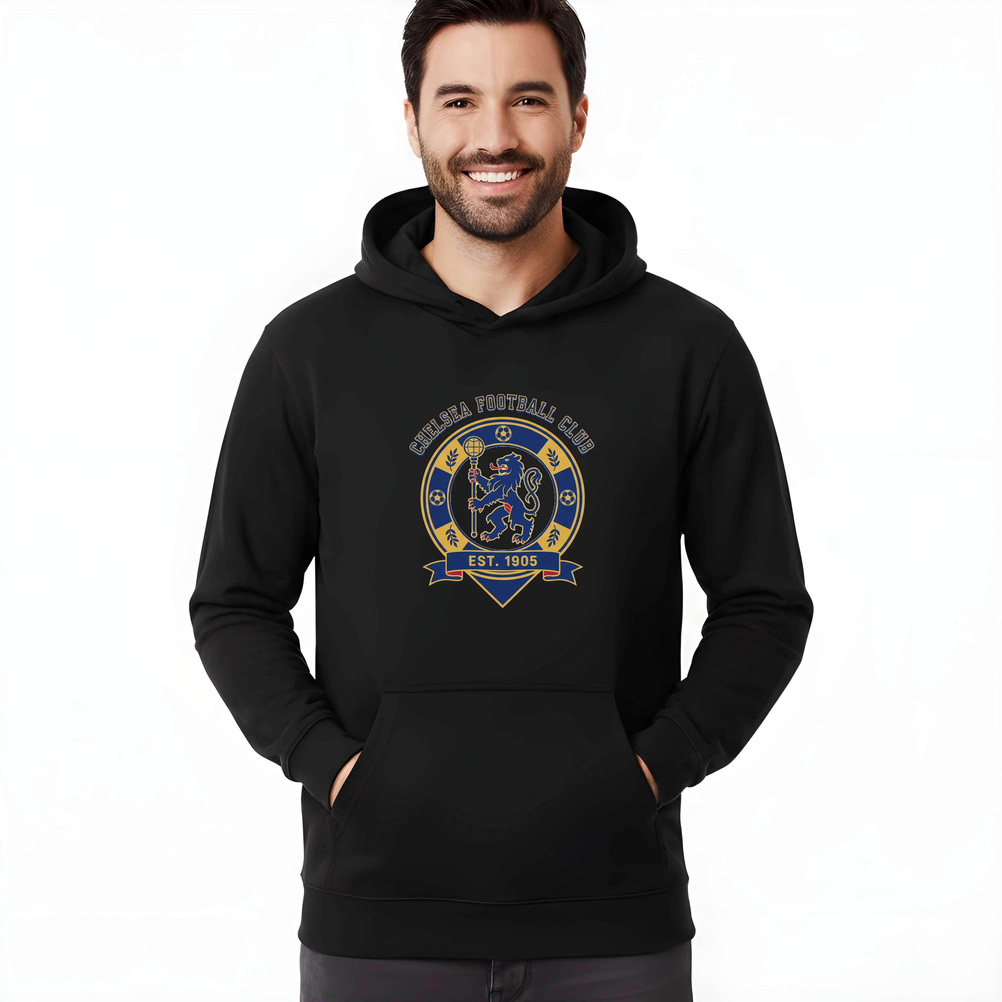 Bluza z kapturem lwi emblemat Chelsea oryginalna złoto niebieska odznaka Est 1905