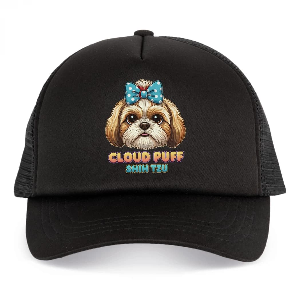 Czapka dziecięca Uroczy Cloud Puff shih tzu z niebieską kokardką